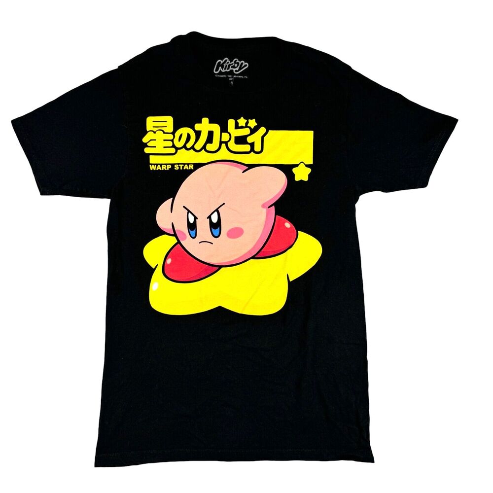 Kirby Shirt Men's Small Black Nintendo Warp Star Japanese Graphic Short Sleeve